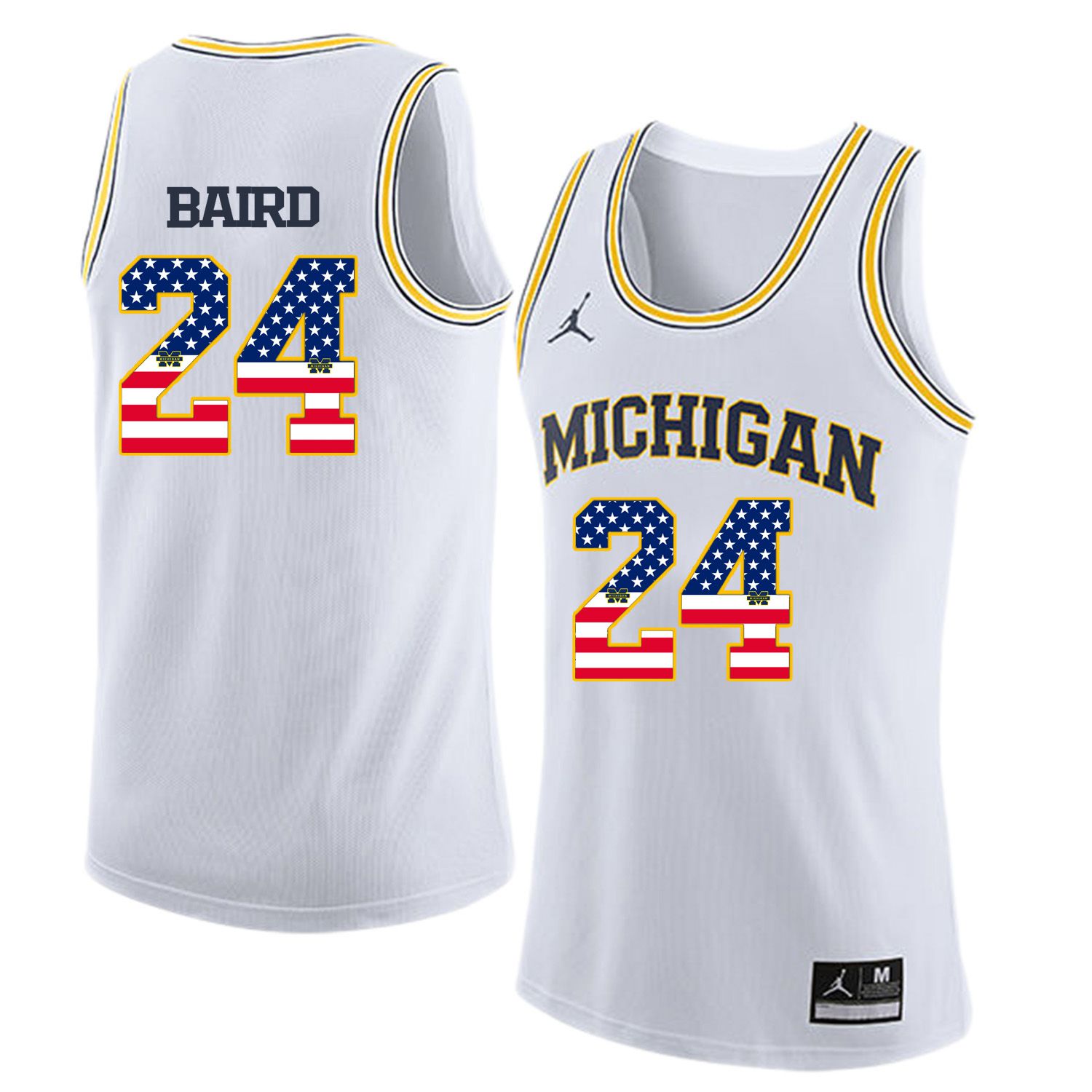 Men Jordan University of Michigan Basketball White #24 Baird Flag Customized NCAA Jerseys